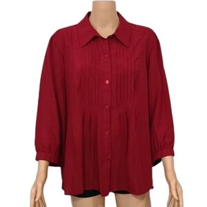 Naomi Burgundy long‎ sleeve top blouse with front buttons size XL
